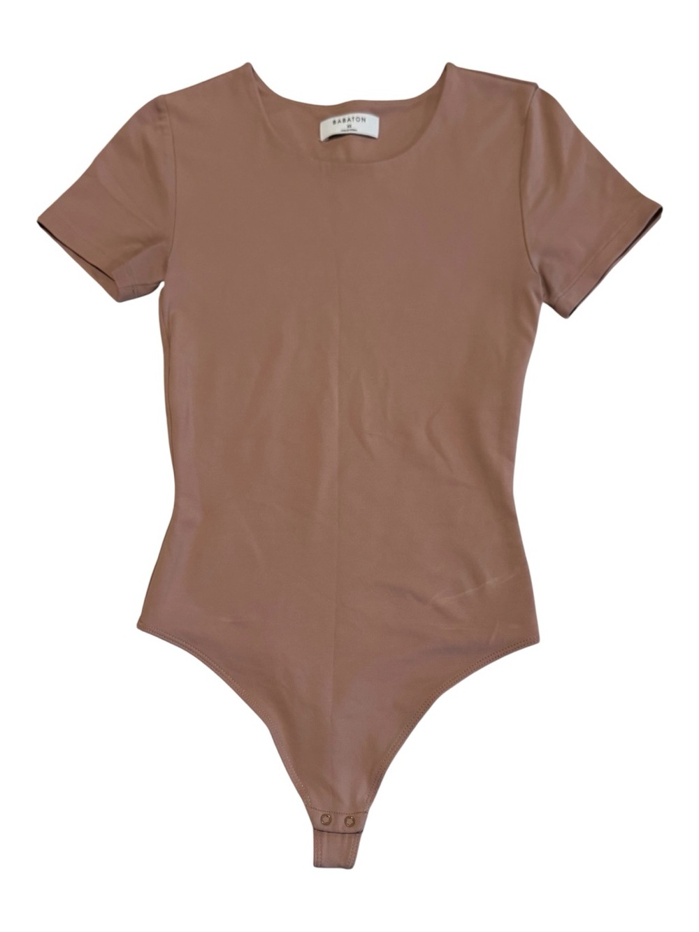 Babaton Short Sleeve One-Piece Bodysuit in Tan